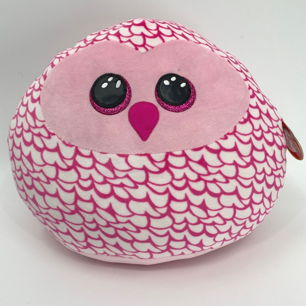 NWT TY Squish-A-Boos Large Plush PINKY, Pink Owl, Squish Pillow,‎ Plushie